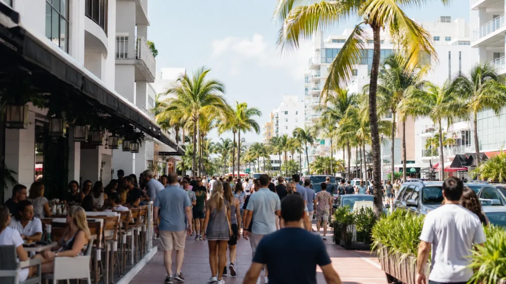 Busy commercial street in Miami